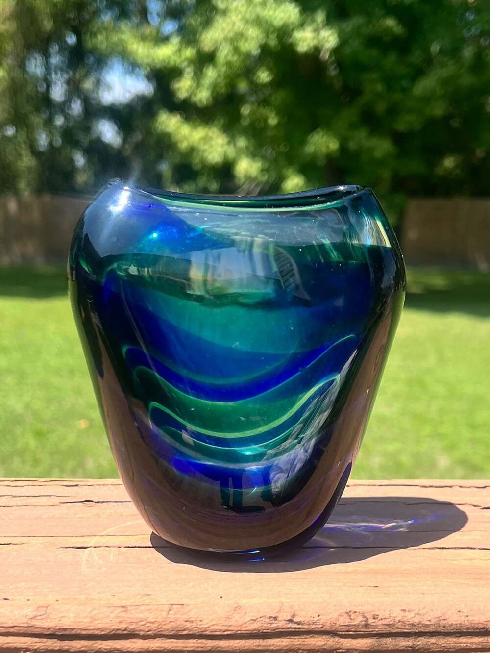 Vintage Floris Meydam Leerdam Serica 3 Art Glass Vase Mid Century Blue Green Sig